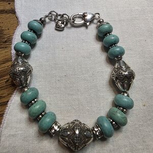 Beautiful Vintage Brighton Southwestern Turquoise And Silver Beaded Bracelet